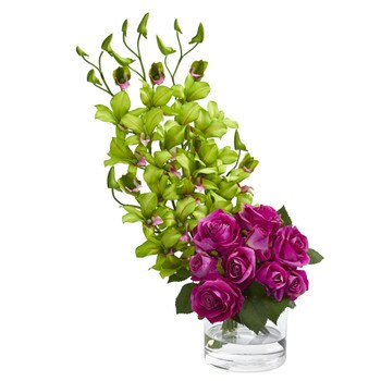 Rose Dendrobium Orchid Artificial Arrangement - SKU #1589-OG